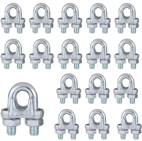 20PCS 1/4Inch Wire Rope Clamps, M6 Heavy Duty Galvanized Wire Cable Clamps for Tent Ropes,Wire Clamps for Cables(6mm), Boat, Clotheslines, U-Bolt Saddle Fasteners for Secure Connections