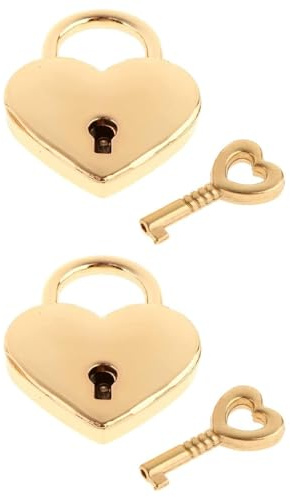 JUKOTA 2 pièces mini cadenas en forme de cœur vintage avec clé en forme de cœur pour armoire, boîte à bijoux, journal intime, tiroir (Doré)
