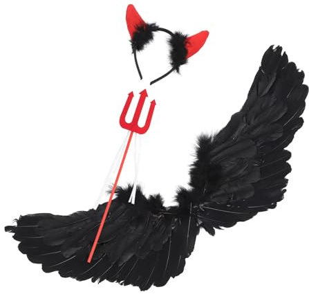 LIFKOME Disfraz Demonio Halloween Niña Negras Plegables Material Natural Conjunto Cosplay Fiesta