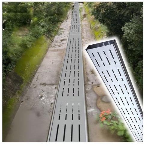 Canaleta desague con rejilla, Canal de drenaje delgado de 2, 3, 4, 6 y 8 pulgadas de ancho, kit de drenaje de acero inoxidable y rejilla extraíble, canaleta de zanja empotrada para jardín, patio y ac
