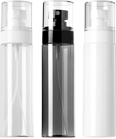 HAOQIAGA Travel Size Spray Bottles, Small Spray Bottless 100ml | Makeup Sprays Bottles with Cap, Empty Refillable Mist Containers for Travel, Makeup（Transparent Black+Transparent+White)
