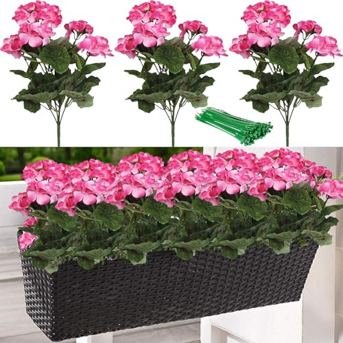 ZenyTra 3 Stück Künstliche Begonien Rosa, 35x26cm Kunstblumen mit 10 Bindfäden, UV-beständige Faux Blumen für Balkon, Garten, Terrasse, Grabschmuck, Innen- und Außendekoration