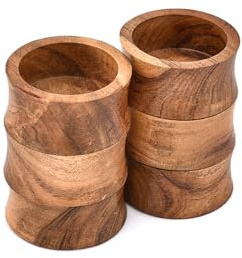 EDHAS Lot de 6 petits bols ronds en bois d'acacia faits à la main pour noix, bonbons, apéritifs, collations et salsa (7,6 x 7,6 x 3,8 cm)
