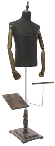 Schneiderpuppe Männlich Höhenverstellbar mit Hosenständer (Dunkelgrau) | Massivholz Hand, 135-180cm Höhenverstellbar, Schaufensterpuppe Mannequin für Kaufhäusern, Bekleidungsgeschäften