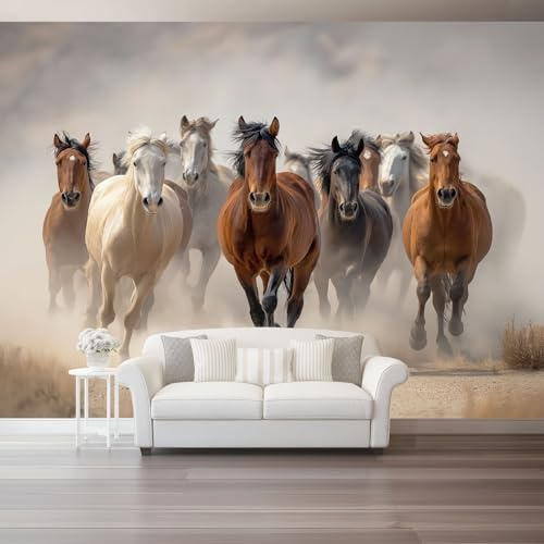 Papel Pintado Pared 3D Papel Tapiz Animales Salvajes Marrón Manada De Caballos Camino Arenoso Fotomurales 3D Tv Fondo Pared Dormitorio Murales Papel Tapiz Moderno