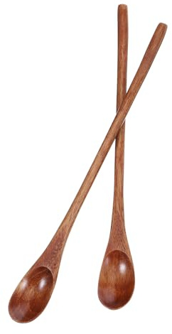 2 Pcs Long Wooden Spoon for Eating, 9.1 Inch Honey Spoon Tea Spoons Long Handle for Coffee Kitchen Restaurant Jam Dessert Stirring Mixing