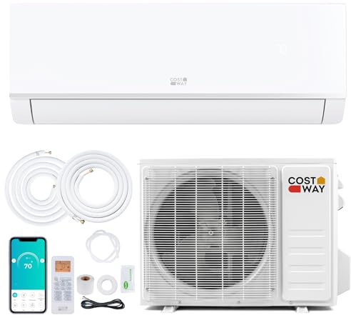 COSTWAY 9000 BTU Mini Split Air Conditioner & Heater, 21 SEER2 208/230V Wifi Enabled Energy Efficient Inverter Split AC Unit Up to 400 Sq. Ft, with Heat Pump & Installation Kit (Blast Pro Series)
