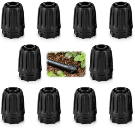 10 Piezas Accesorios de Riego Tapones de Extremo, para Manguera 13mm, Tapón 1/2 Pulgadas, Adaptador de Riego por Goteo, Conector de Púas de Manguera, para Jardín y Césped, Negro
