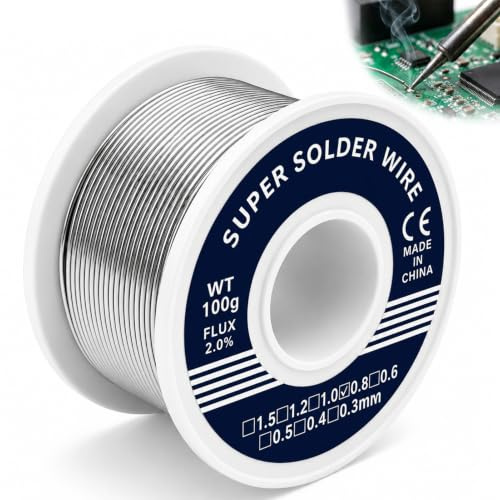 0.8mm Fil de Soudure 100g avec Noyau Colophane, Bobine Étain à Souder pour Réparation Électrique PCB DIY, Alliage avec Flux Intégré pour Travaux Électroniques et Composants Précis