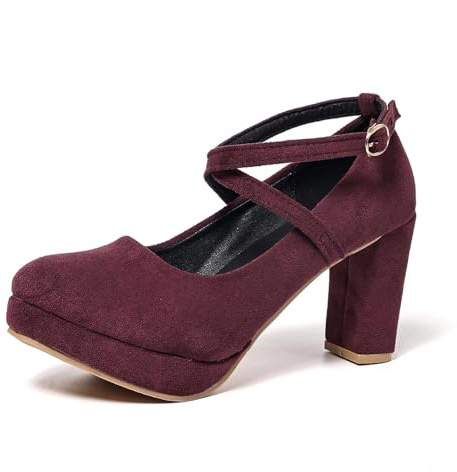 Pumps Zapatos de tacón alto para mujer, con correa cruzada, tacón de bloque, puntera redonda con elegantes y cómodos tacones altos, uso diario, oficina, ocasiones festivas, zapatos de mujer con tiras