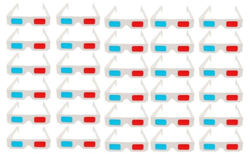 HAKIDZEL 30 Pezzi Occhiali 3d Anaglifi in Carta Bianca Leggeri e Usa e Getta per Adulti e Esperienza Visiva Spettacolare