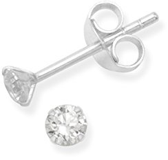 Heather Needham Sterling Silver Cubic Zirconia Earrings Clear colour - SIZE: 4mm. Branded Gift boxed 4mm cubic zirconia Round Stud earrings. 5768CZ/B41HN