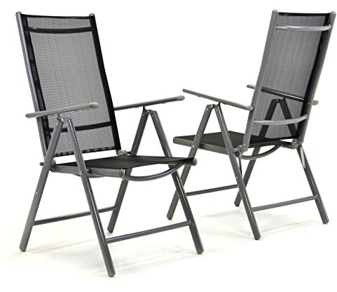 Nexos Trading 2er Set Klappstuhl Komfortbreite Hochlehner Gartenstuhl Campingstuhl Liegestuhl – Sitzmöbel Garten Terrasse Balkon – Stuhl aus Aluminium - schwarz