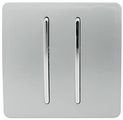Trendi 2 Gang 1 Way Artistic Modern Glossy 10 Amp Rocker Tactile Light Switch Silver ART-SS3SI