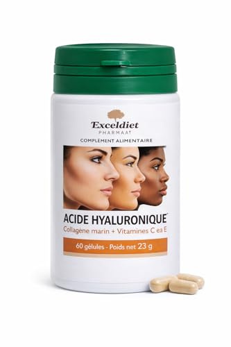 Acide Hyaluronique Pur | Collagène Marin | Vitamine C et E | Anti-rides | Anti-âge et Articulations | 60 Gélules | Fabriqué en France