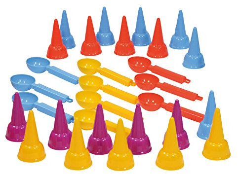 Lena 05501 - Happy Sand Kiga Set Eiswaffel und Eislöffel, 30 Teile, Sandspielzeug für Kinder ab 2 Jahre, Ausstattung für Kindergärten oder Geburtstags Party mit 20 Eistüten und 10 Löffel