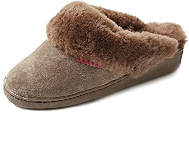 Reissner Lammfelle Pantoffel Hausschuh Korfu Veloursleder | Innenfutter echtes Merino Lammfell, erhöhter Absatz Keilform, mit Fellkranz