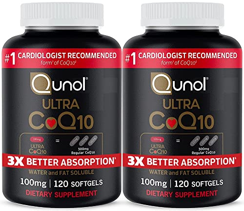 Qunol Ultra CoQ10 100mg, 3x Better Absorption, Patented Water and Fat Soluble Natural Supplement Form of Coenzyme Q10, Antioxidant for Heart Health, 240 Count Softgels
