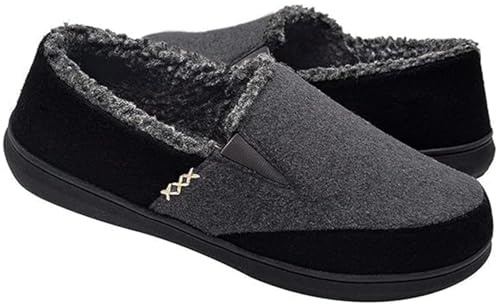 Zigzagger Men's Comfy Wool Slippers Indoor Outdoor House Shoes, Warm Soft Fur Fuzzy Fleece Lined Memory Foam Sole with Suede Upper,Grey,12 US