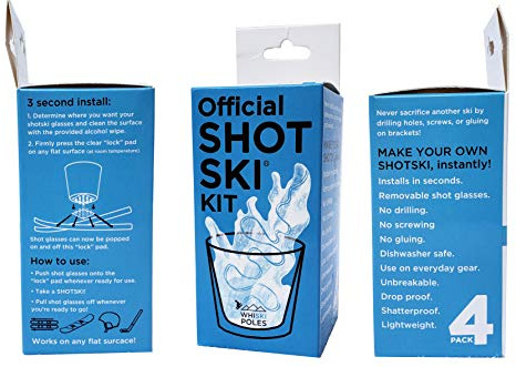 Offizielles SHOTSKI Kit - Verwandeln Sie Ihre Alltagsausrüstung sofort in einen Schnaps-Ski! Abnehmbare, bruchsichere Schnapsgläser, installiert in Sekunden, kein Werkzeug erforderlich! Apres Ski