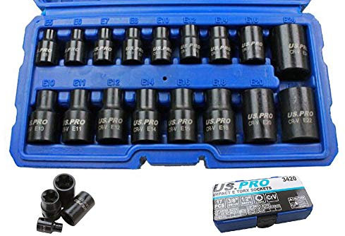 Impact E Torx Star Sockets Female E5 to E24 3/8? and 1/2'' Drive 17pc Set US Pro