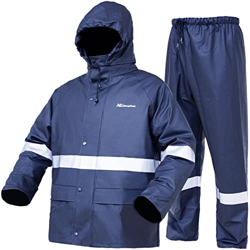 Rain Gear Rain Suit for Men Women Heavy Duty Workwear Waterproof Jacket with Pants(Large, Navy blue)