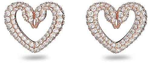Swarovski Clous d'oreilles Una, boucles d'oreilles forme de cœur, petites, placage de ton or rosé, blanc