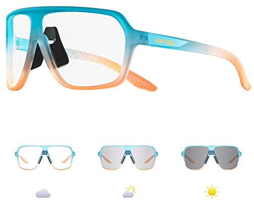 KAPVOE Selbsttönend Sonnenbrille Sportbrille Fahrradbrille MTB Brille Klar Radbrille Rennrad Radsport Laufen Golf Baseball Herren Damen