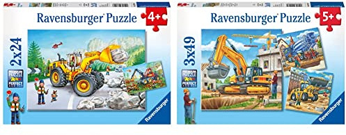 Ravensburger Kinderpuzzle - 07802 Bagger und Waldtraktor - Puzzle für Kinder ab 4 Jahren, mit 2x24 Teilen & Kinderpuzzle - 09226 Große Baufahrzeuge - Puzzle für Kinder ab 5 Jahren, mit 3x49 Teilen