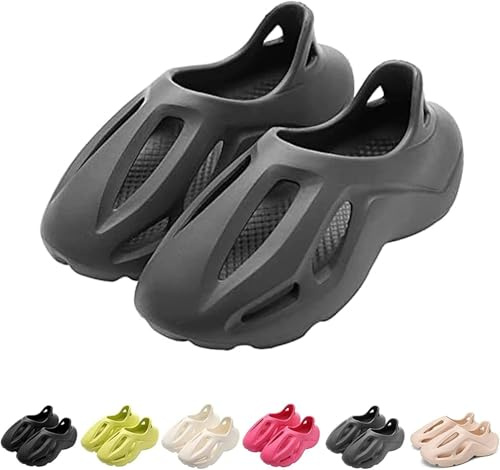 Skumlöparskor för män och kvinnor, andningsbara lätta tofflor tofflor, halkfria snabbtorkande supermjuka, avslappnade ihåliga sportskor, utomhuspromenadsneakers, strandsandaler, Grå, 4/4.5 UK Men/ 4/5