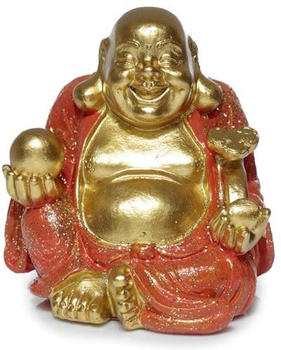 Valmoni Sport Figura de Buda Chino Que Ríe de la Suerte con Purpurina Fortuna Gordo Decoración (Naranja)