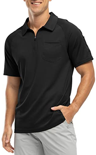 Rdruko Mens 1/4 Zip Short Sleeve Polo with Chest Pocket | Summer Breathable Zipper Neck Polos Quick Dry Smart Casual Tops Outdoor Stretch Fit Work Hiking Tennis Golf T Shirts