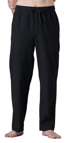 LAPASA Pantalon Pijama Hombre Algodon Franela Pajama Pant Dormir Largo Cuadro Bragueta con Boton estar en Casa Suave Comodo Invierno M M39: Negro