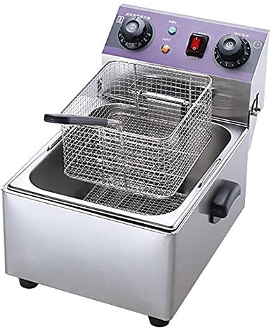 Friggitrice commerciale con cestello, friggitrice elettrica in acciaio inossidabile da 3000 W con limitatore di temperatura e timer per patatine fritte turche (10L/12L/15L)