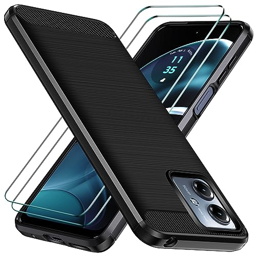 ivoler Funda para Motorola Moto G14 con 2 Piezas Cristal Templado, [Protección Militar] Carcasa Protectora Antigolpes, Fina Suave TPU Silicona Caso Anti-Choques Case, Negro