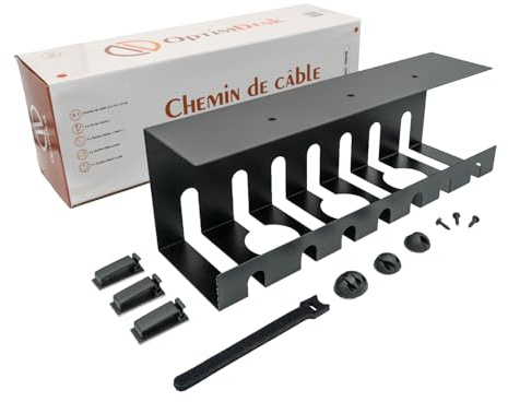 OptimDesk® – 1 goulotte Cache câbles (14cm) sous Bureau Ergonomique - Chemin de câble électrique réhaussé et Organiseur de câbles – Passe câbles Bureau Discret et robustre