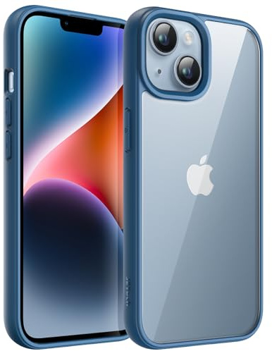 JETech Hülle für iPhone 14, Blau | Einfarbig Matter TPU-Rahmen, Kratzfest, Handyhülle mit Transparenter Rückseite