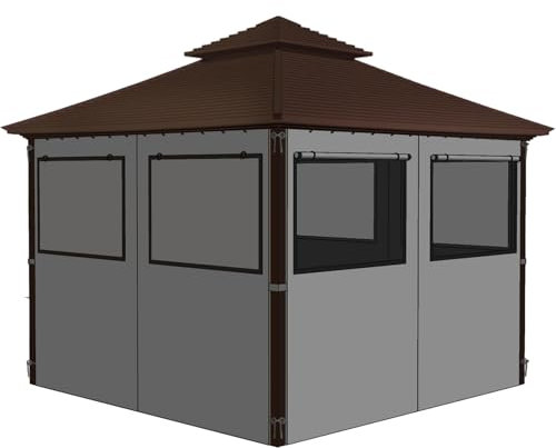 Homegroove Gazebo Universal Replacement Privacy Curtain, 12'x12' Gazebo Curtains Outdoor Waterproof, 4-Panels Sidewall Curtains with Zipper and Mesh Windows for Backyard, Garden, Yard