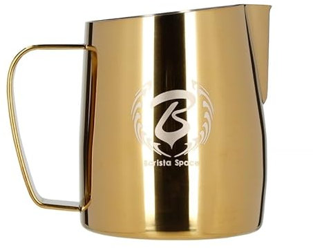 Barista Space Polished Silver Milk Jug optimal für Latte Art mit präziser Ausgusstülle, leicht und handlich, empfohlen von Weltmeistern – silverGolden - 450ml