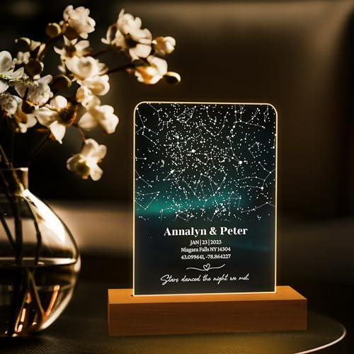 TESFANS Spotify Glas Personalisiert - Individuelles Fotogeschenk mit Lieblingssong und Foto - Spotify Cover Personalisiert mit Holzsockel - Perfekt für Geburtstage, Jubiläen und mehr