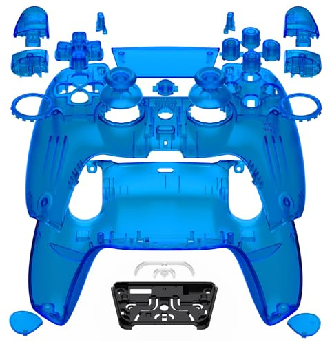 eXtremeRate Luna Redesigned Full Set Shell Buttons Touchpad Cover Compatible with ps5 Controller BDM-030 BDM-040 BDM-050, Clear Blue Replacement Top Bottom Cover Case Compatible with ps5 Controller
