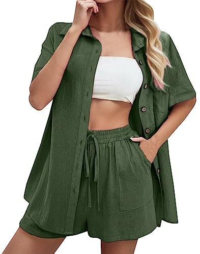 Frauen Urlaub Mode Casual Einfarbig Sommer Shorts Hemd Top Zwei Stück Sets Hemd Schlanke Anzüge Schlafanzug Sommer Damen Tennis Kleidung Damen