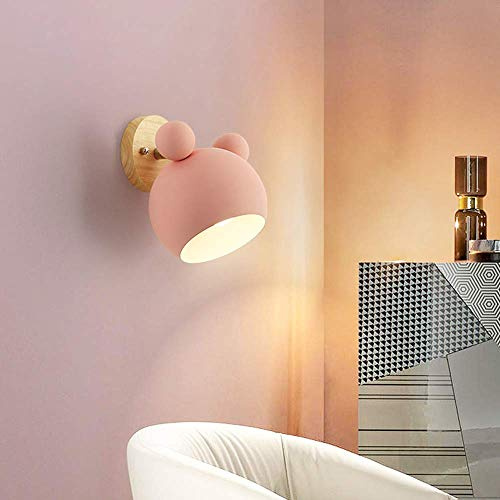 YLTLINK Wandlampe Kinderzimmer Rosa Bär Design–180° Drehbare Wandleuchte Innen mit Holzoptik, E27 Fassung, süße Nachttischlampe Wand als Geschenk für Kinder, Zuhause Dekoration Beleuchtung
