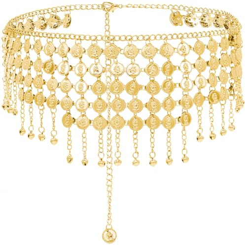 GORGECRAFT Gold Coin Waist Chain Pendant Tassel Layered Summer Beach Belly Hip Dancing Chains Belt Body Jewelry Accessory for Women Clothes Sweater Bikini Dress Party Club Halloween