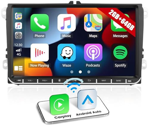 CAMECHO [2G+64G] Android 13 CarPlay Autoradio für VW Golf 5 Polo Skoda mit Carplay Android Auto GPS, Golf 6 Radio mit 9 Zoll Touchscreen mit Bluetooth Mirror Link FM/RDS EQ WiFi SWC USB+Canbus