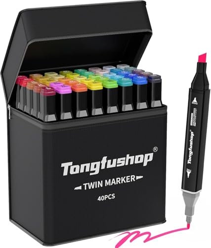 Tongfushop 40 Alkohol Stifte Set, 2 Sekunde Schnell Trocknende Alkohol Marker Set, Doppelseitige Marker Stifte Filzstifte mit Anti-Seepage Abstandshaltern für Malerei, Zeichnung, Design, Manga
