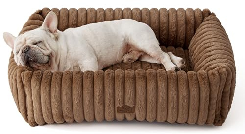 BEDSURE waschbares Hundebett für große Hunde - 76x61x20cm weicher orthopädischer Hundekorb mit bequemem Fleece-Bezug, rutschfestes Hundebett mit hohem Rand in braun