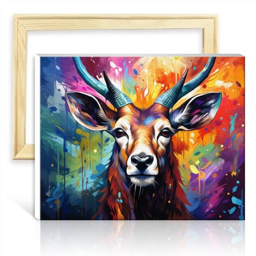 LiHEQING Ölgemälde „Hirsch“ – Malen nach Zahlen für Erwachsene und Kinder, Kunstwerk für Anfänger zur Heimdekoration, ohne Rahmen (60 x 75 cm)