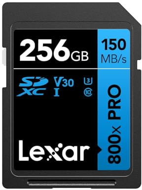 Lexar High-Performance 800x PRO SD Card 256GB, SDXC UHS-I Card up to 150MB/s Read, V30/U3/C10 SD Memory Card for Point-and-shoot, mid-range DSLR cameras, and HD camcorders Camera (LSD0800P256G-BNNAA)
