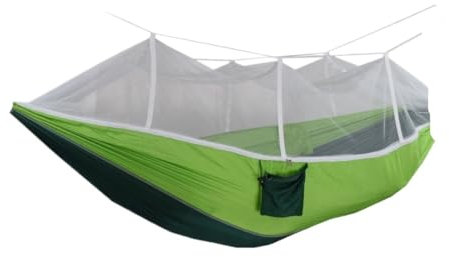Outdoor-Camping-Hängematten mit Moskitonetz, langlebig, 210T Nylon, Fallschirmtuch, Hängematte für Luftcamping und Reisen, Anti-Moskito-Hängematte, Zelt (grün)